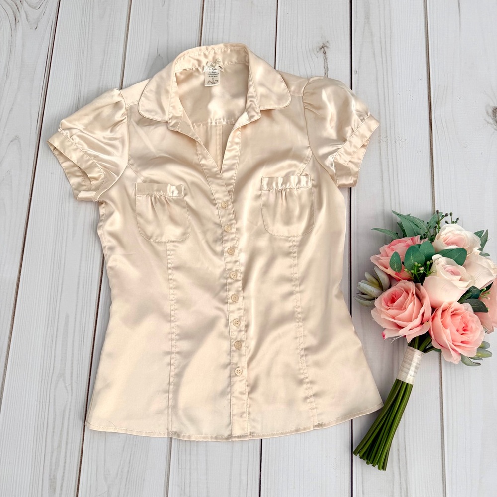 Vintage Cream Satin Blouse